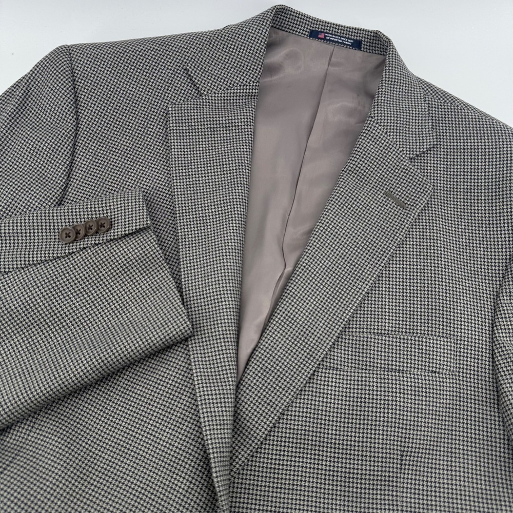 Hart Schaffner Marx Blazer Mens 46L Grey Houndstooth Two Button Sport Coat USA